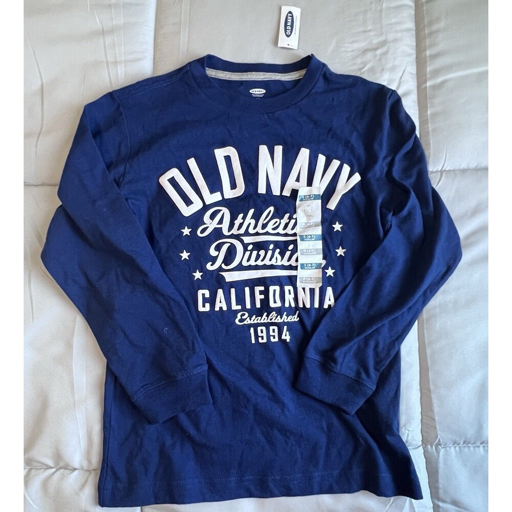 Old Navy Boys S/P 6-7 Blue Long Sleeve Graphic Logo Crew Neck T-Shirt California